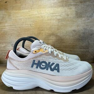 Hoka One One Bondi 8 REFLECTIVE Womens Sz 6 Running Shoes Sneakers Cream Vanilla
